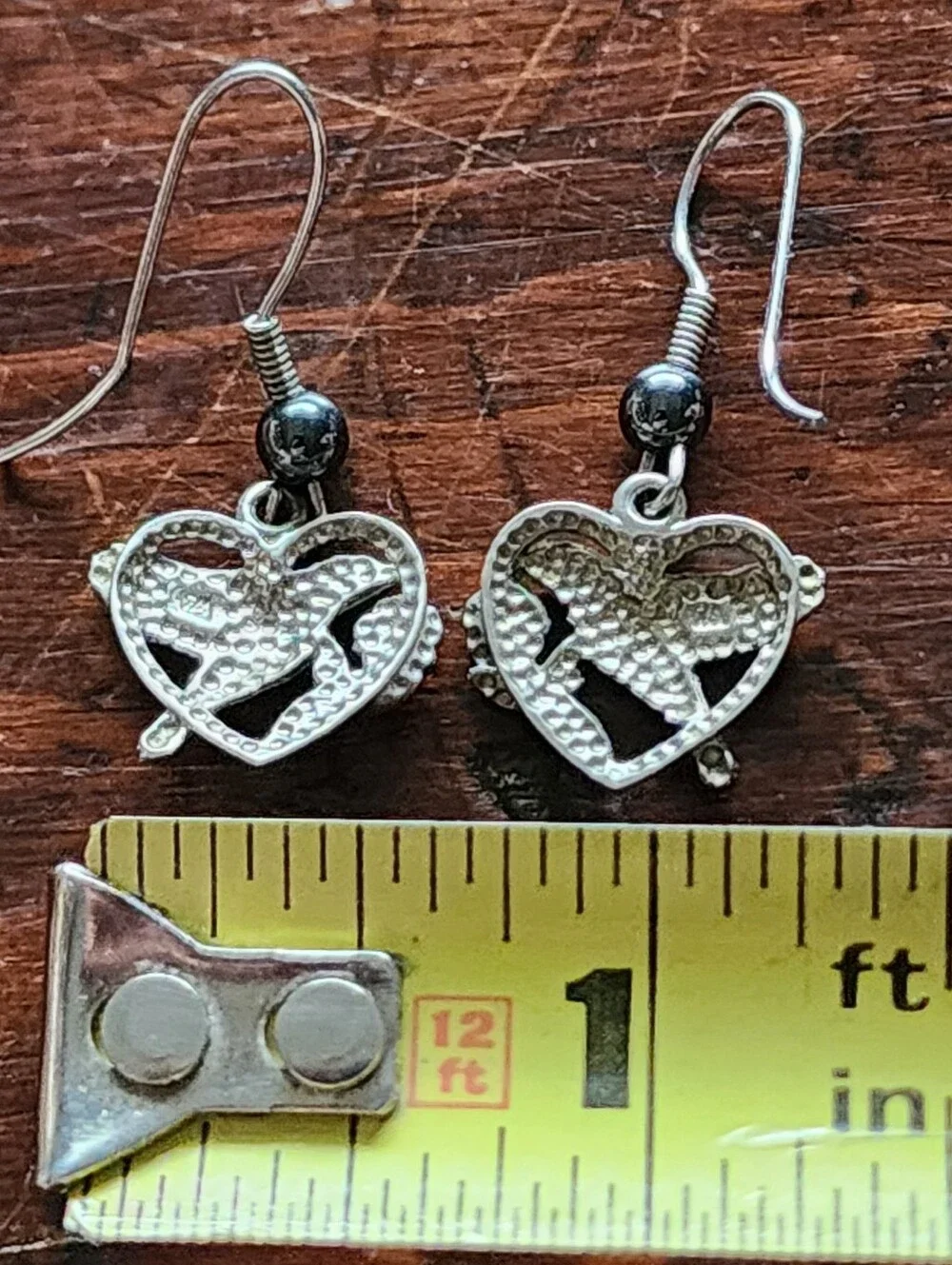 Vintage Sterling Tone Hummingbird Dangle Earrings Pierced Hook Marked Floral
